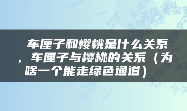  车厘子和樱桃是什么关系，车厘子与樱桃的关系（为啥一个能走绿色通道） 