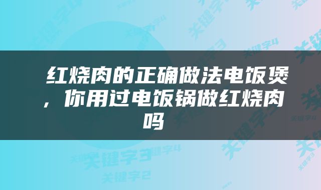  红烧肉的正确做法电饭煲，你用过电饭锅做红烧肉吗 