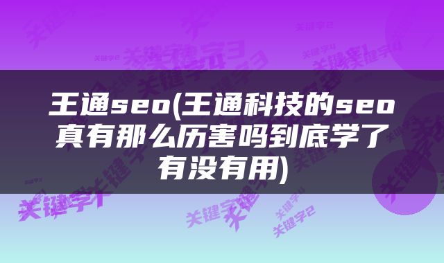 王通seo(王通科技的seo真有那么历害吗到底学了有没有用)