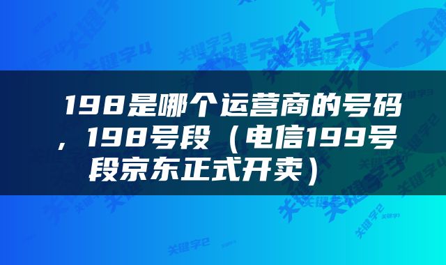  198是哪个运营商的号码，198号段（电信199号段京东正式开卖） 
