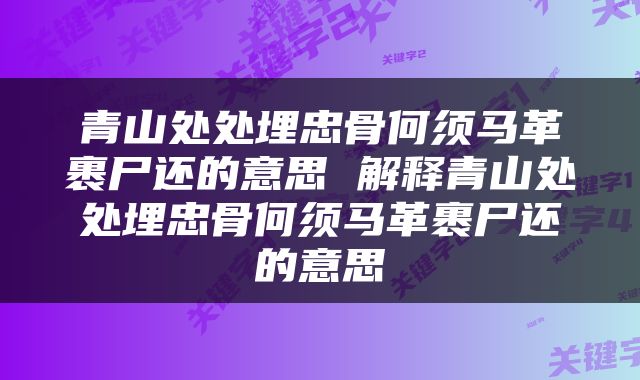 青山处处埋忠骨何须马革裹尸还的意思 解释青山处处埋忠骨何须马革裹尸还的意思