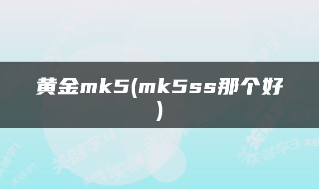 黄金mk5(mk5ss那个好)