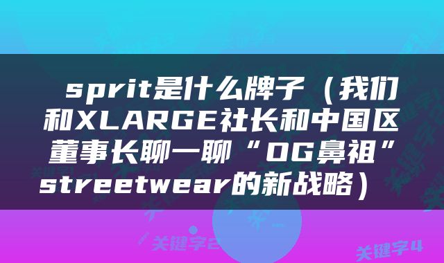  sprit是什么牌子（我们和XLARGE社长和中国区董事长聊一聊“OG鼻祖”streetwear的新战略） 