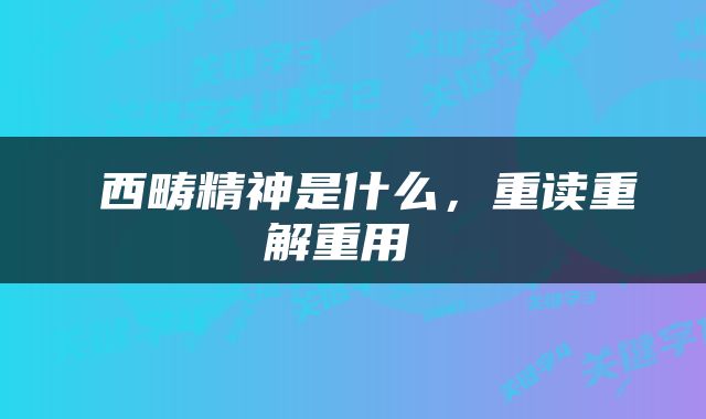  西畴精神是什么，重读重解重用 