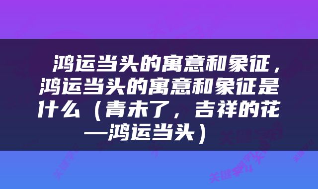  鸿运当头的寓意和象征，鸿运当头的寓意和象征是什么（青未了，吉祥的花—鸿运当头） 
