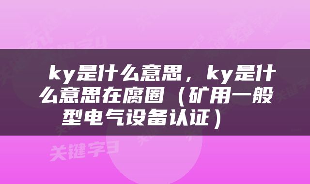  ky是什么意思，ky是什么意思在腐圈（矿用一般型电气设备认证） 