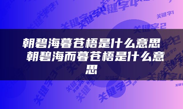 朝碧海暮苍梧是什么意思 朝碧海而暮苍梧是什么意思