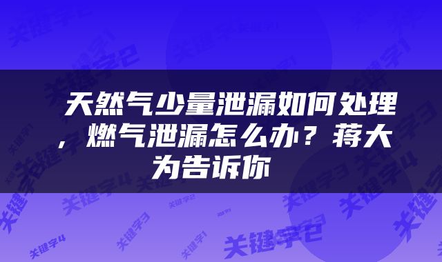  天然气少量泄漏如何处理，燃气泄漏怎么办？蒋大为告诉你 