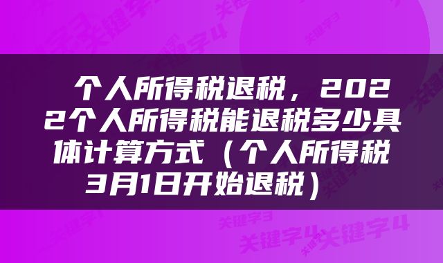  个人所得税退税，2022个人所得税能退税多少具体计算方式（个人所得税3月1日开始退税） 