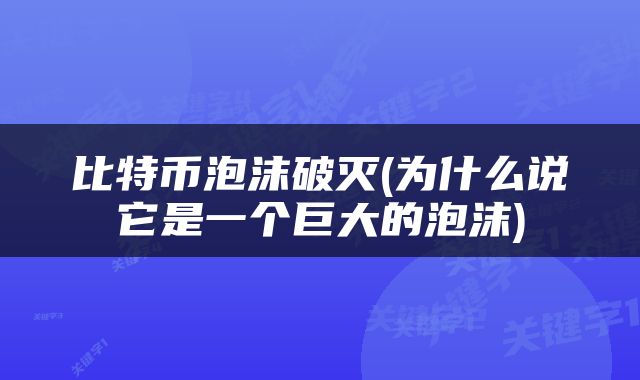 比特币泡沫破灭(为什么说它是一个巨大的泡沫)
