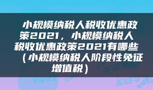  小规模纳税人税收优惠政策2021，小规模纳税人税收优惠政策2021有哪些（小规模纳税人阶段性免征增值税） 