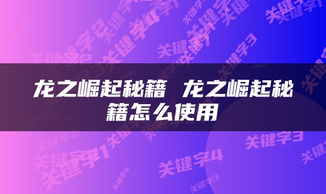 龙之崛起秘籍 龙之崛起秘籍怎么使用