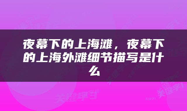 夜幕下的上海滩，夜幕下的上海外滩细节描写是什么