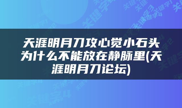 天涯明月刀攻心觉小石头为什么不能放在静脉里(天涯明月刀论坛)