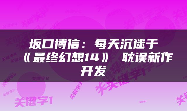 坂口博信:每天沉迷于《最终幻想14》 耽误新作开发