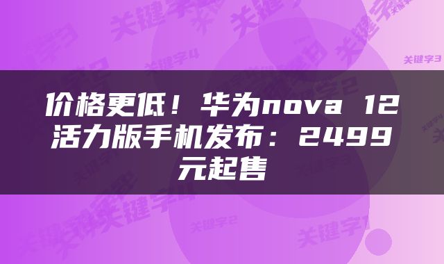 价格更低！华为nova 12活力版手机发布：2499元起售