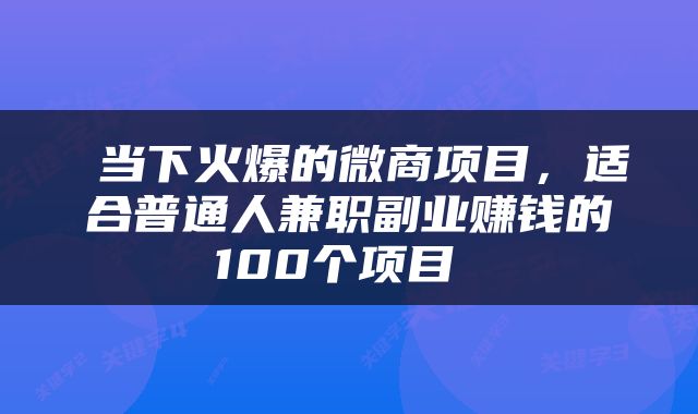  当下火爆的微商项目，适合普通人兼职副业赚钱的100个项目 