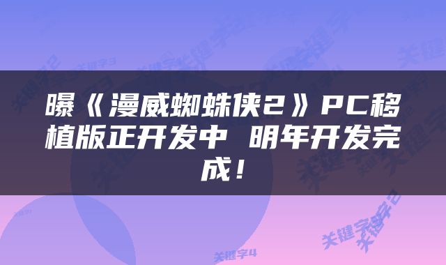 曝《漫威蜘蛛侠2》PC移植版正开发中 明年开发完成！