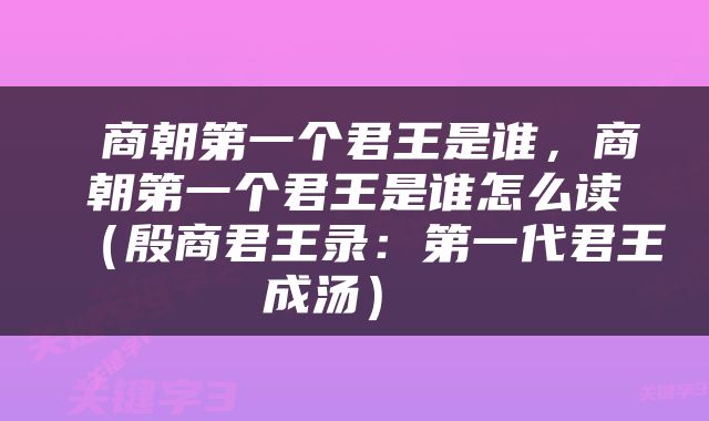  商朝第一个君王是谁，商朝第一个君王是谁怎么读（殷商君王录：第一代君王成汤） 