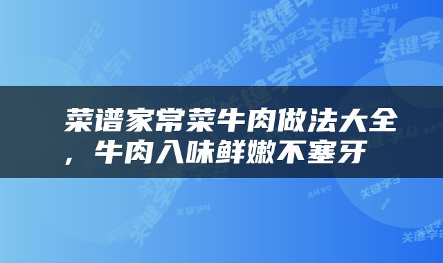  菜谱家常菜牛肉做法大全，牛肉入味鲜嫩不塞牙 