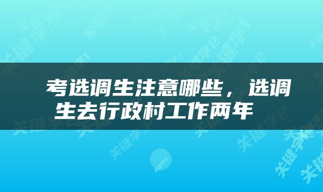  考选调生注意哪些，选调生去行政村工作两年 