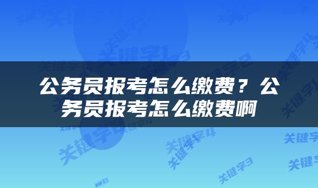 公务员报考怎么缴费？公务员报考怎么缴费啊