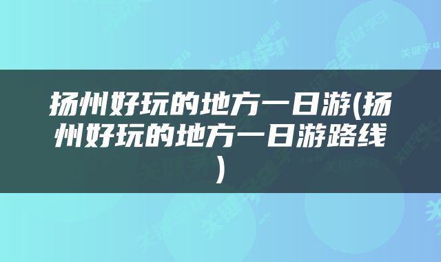 扬州好玩的地方一日游(扬州好玩的地方一日游路线)