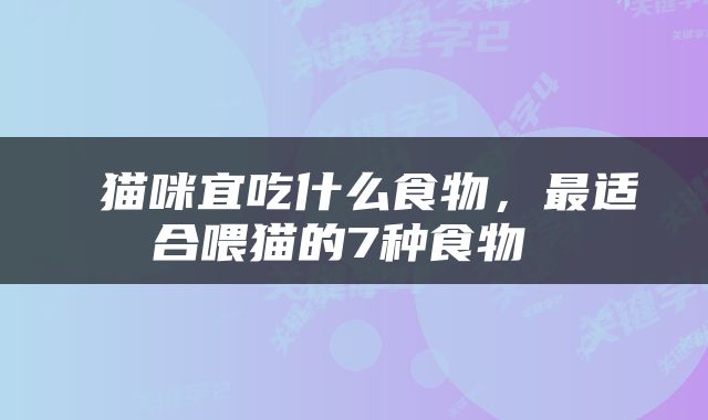  猫咪宜吃什么食物，最适合喂猫的7种食物 