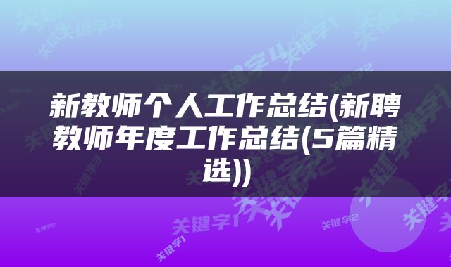 新教师个人工作总结(新聘教师年度工作总结(5篇精选))