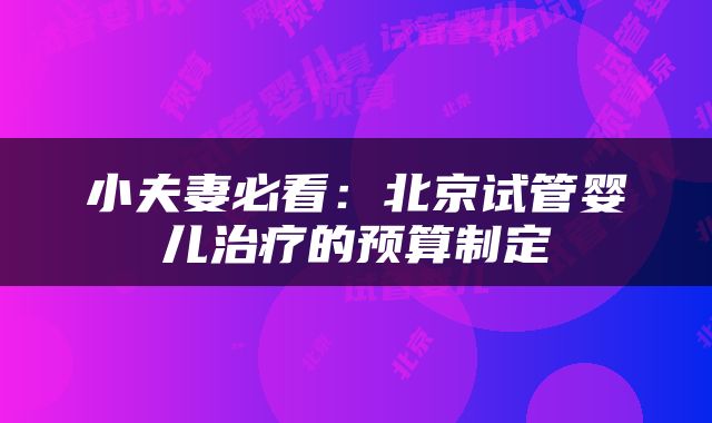 小夫妻必看：北京试管婴儿治疗的预算制定