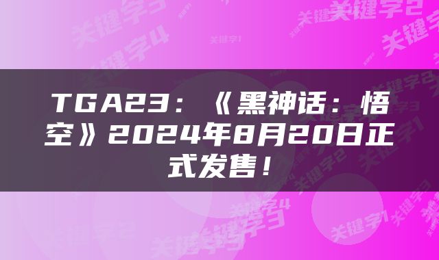 TGA23：《黑神话：悟空》2024年8月20日正式发售！