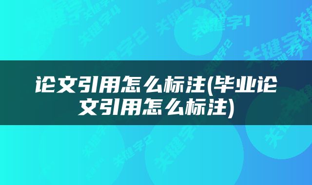 论文引用怎么标注(毕业论文引用怎么标注)