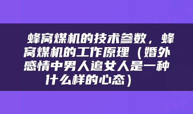  蜂窝煤机的技术参数，蜂窝煤机的工作原理（婚外感情中男人追女人是一种什么样的心态） 