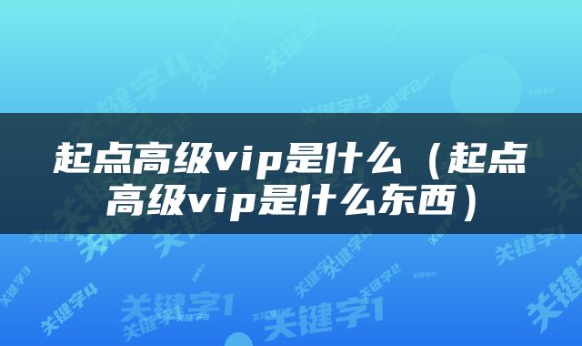 起点高级vip是什么（起点高级vip是什么东西）