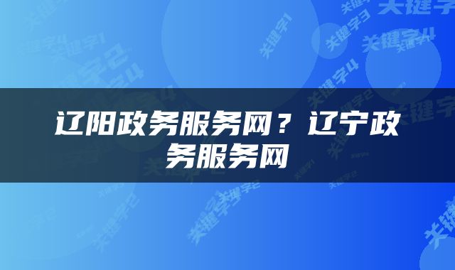 辽阳政务服务网？辽宁政务服务网
