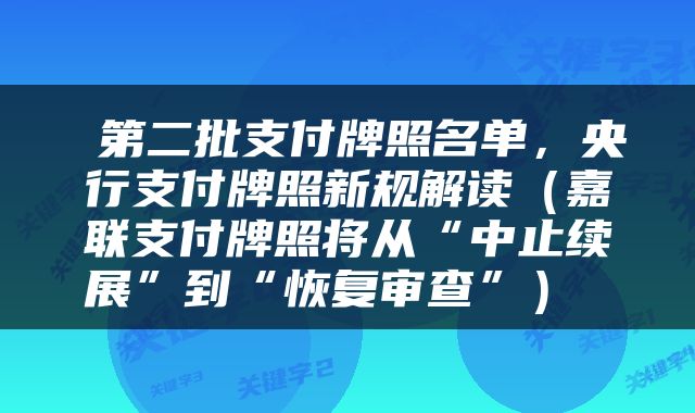  第二批支付牌照名单，央行支付牌照新规解读（嘉联支付牌照将从“中止续展”到“恢复审查”） 