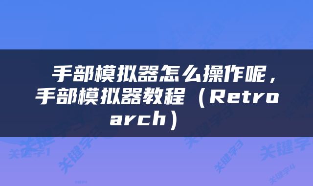  手部模拟器怎么操作呢，手部模拟器教程（Retroarch） 