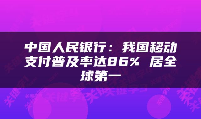 中国人民银行:我国移动支付普及率达86% 居全球第一