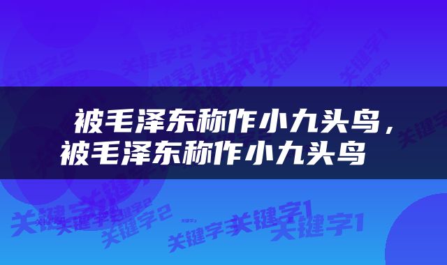  被毛泽东称作小九头鸟，被毛泽东称作小九头鸟 