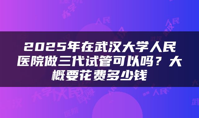 2025年在武汉大学人民医院做三代试管可以吗?大概要花费多少钱