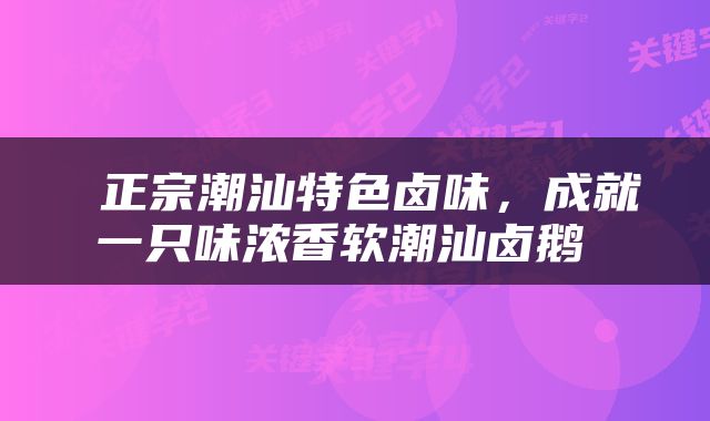 正宗潮汕特色卤味,成就一只味浓香软潮汕卤鹅
