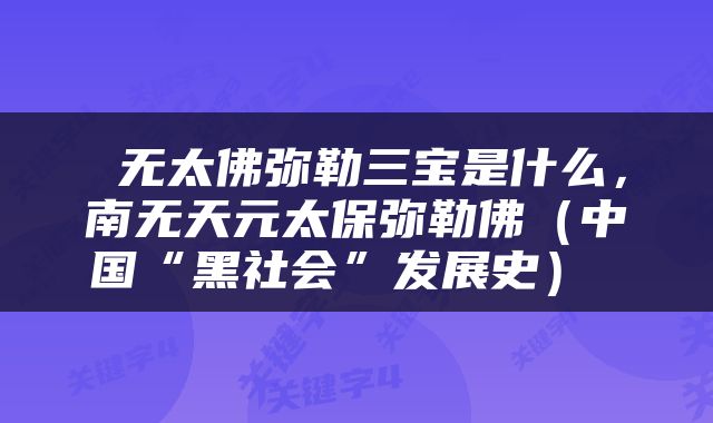  无太佛弥勒三宝是什么，南无天元太保弥勒佛（中国“黑社会”发展史） 
