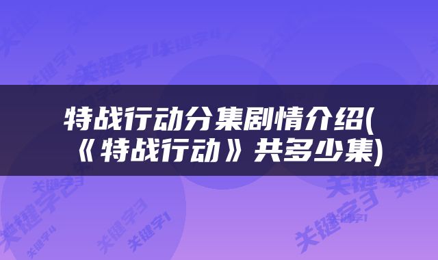 特战行动分集剧情介绍(《特战行动》共多少集)