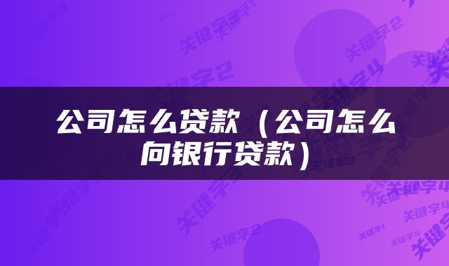 公司怎么贷款（公司怎么向银行贷款）