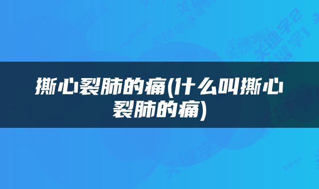 撕心裂肺的痛(什么叫撕心裂肺的痛)