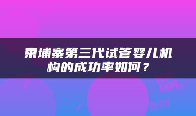 柬埔寨第三代试管婴儿机构的成功率如何？