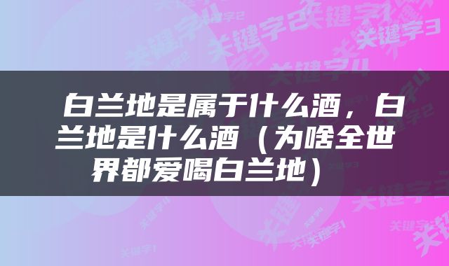  白兰地是属于什么酒，白兰地是什么酒（为啥全世界都爱喝白兰地） 