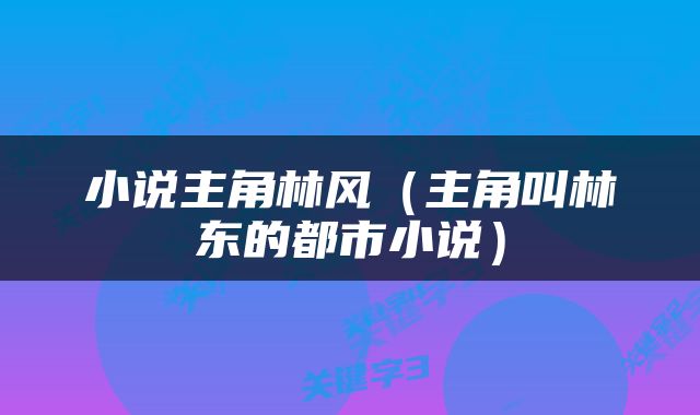 小说主角林风（主角叫林东的都市小说）