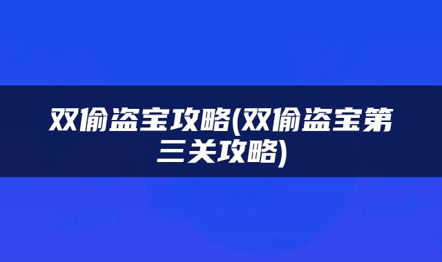 双偷盗宝攻略(双偷盗宝第三关攻略)