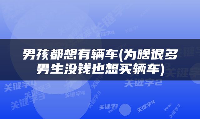 男孩都想有辆车(为啥很多男生没钱也想买辆车)